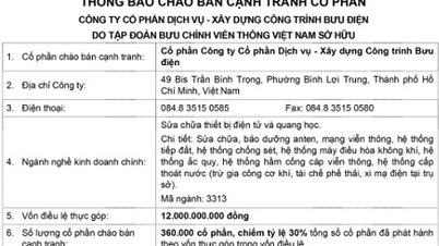 Notis tawaran kompetitif saham di Syarikat Saham Bersama Pembinaan Pos dan Perkhidmatan