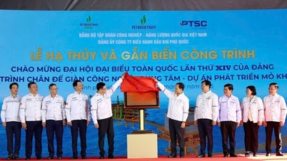 Gắn biển công trình chân đế giàn CPP Lô B chào mừng Đại hội Đảng toàn quốc lần thứ XIV