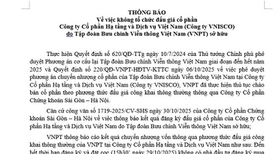 Varsel om ikke å organisere auksjon av aksjer hos VNISCO Company