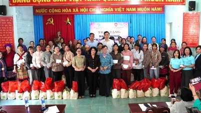 Dang Thi Ngoc Thinh, korábbi alelnök meglátogatta és ajándékokat adott át...