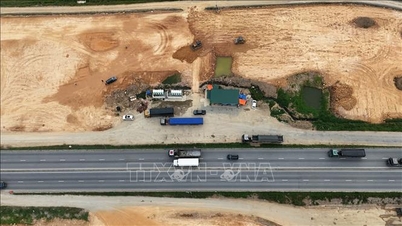 The highway runs ahead, the rest stop is 'slow'