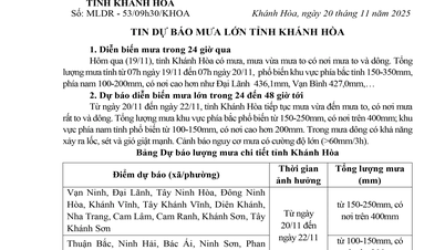 Kraftig regnvarsel for Khanh Hoa-provinsen