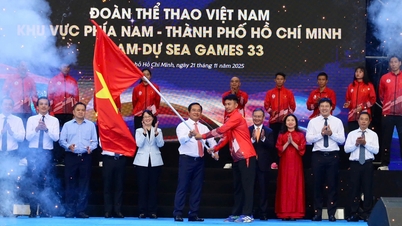 হো চি মিন সিটি পিপলস কমিটির চেয়ারম্যান নগুয়েন ভ্যান ডুওক ৩৩তম সমুদ্র গেমসে অংশগ্রহণকারী ক্রীড়াবিদদের বিদায়ের পতাকা প্রদান করেন।