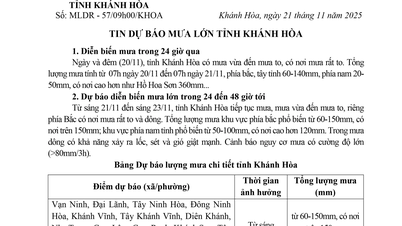 Heves esőzések előrejelzése Khanh Hoa tartományban (közvetítés november 21-én, reggel 9-kor)