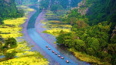 گروه فیلم‌سازی هندی تحت تأثیر رنگ صورتی رودخانه نگو دونگ در نین بین قرار گرفتند