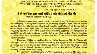 A Vinh Long tartomány Vietnámi Hazai Front Bizottságának felhívása a viharok és árvizek sújtotta emberek támogatására