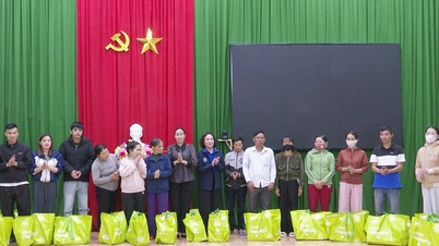 A vice-presidente do Comitê Popular da Cidade, Nguyen Thi Anh Thi, entregou presentes aos moradores da comuna de Lanh Ngoc.
