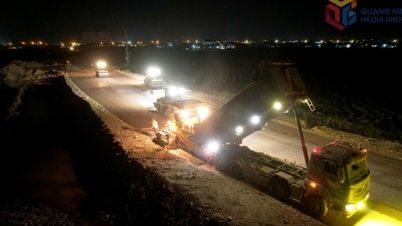 Bustling night shift at the construction site of the Riverside Road Project