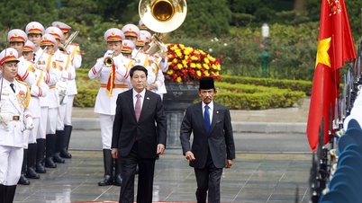 ব্রুনাইয়ের রাজার স্বাগত অনুষ্ঠানে সভাপতিত্ব করেন রাষ্ট্রপতি লুং কুওং।