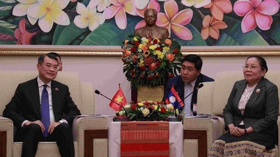 رئيس اللجنة التنظيمية المركزية لي مينه هونغ يعمل مع رئيس اللجنة التنظيمية لحزب الثورة الشعبية اللاوية