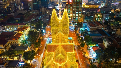 크리스마스 시작에 반짝이는 노트르담 대성당, 방문객들의 체크인을 유도