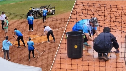 Image choquante aux Jeux d'Asie du Sud-Est : l'eau est aspirée manuellement sur le terrain.