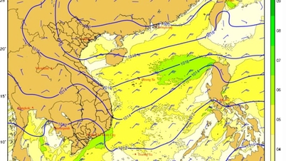 विन्ह लॉन्ग के समुद्री क्षेत्र में तेज हवा के झोंके चल रहे हैं और समुद्र में ऊंची लहरें उठ रही हैं।