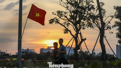 A bandeira nacional tremulava brilhantemente ao longo do percurso da Meia Maratona de Tien Phong.