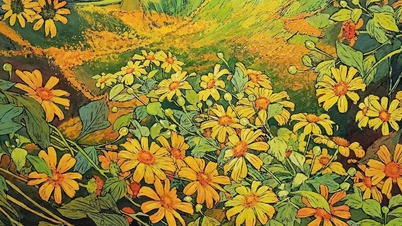 Fragmenty tkanin, rzeźby w drewnie i obrazy olejne opowiadają historię „Kwiatów na ulicy”.