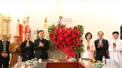 Předseda Výboru pro vietnamskou vlasteneckou frontu města Hanoje, Bui Huyen Mai, navštívil farnost Bang So a předal jí vánoční pozdravy.