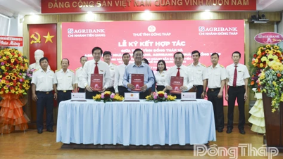 Ondertekening van een samenwerkingsovereenkomst tussen de provinciale belastingdienst van Dong Thap en de filialen van Agribank Tien Giang en Dong Thap.