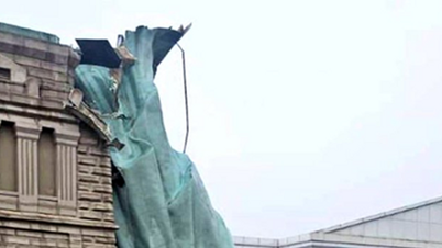 Video shows replica of the Statue of Liberty in Brazil collapsing due to strong winds.