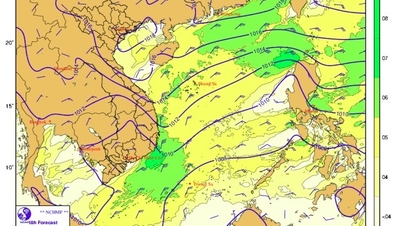 Angin timur laut kencang dengan kekuatan 6-7, dengan gelombang setinggi hingga 5 meter di Laut Timur.