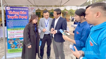 Nhữ Khê beldesinde düzenlenen iş fuarına 1.000 sendika üyesi, öğrenci ve işçi katıldı.