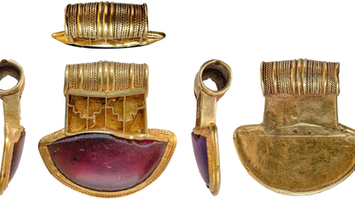 Anglo-Saxon treasure consisting of four gold pendants discovered in England.
