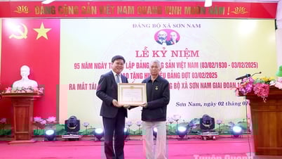 Editor-in-Chief of Tuyen Quang Newspaper Mai Duc Thong awarded the Party Badge at Son Nam commune.