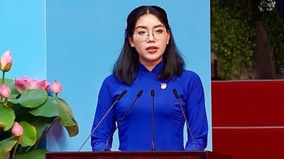 Portrait of young female party member speaking at the 50th Anniversary of Southern Liberation Day