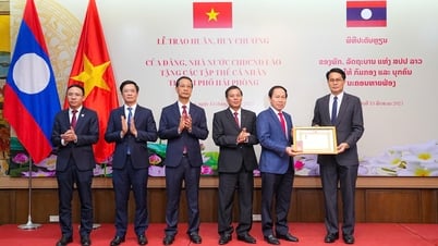 Cérémonie de remise des ordres et médailles de l'État de la République démocratique populaire lao pour les collectivités et les individus de la ville de Hai Phong