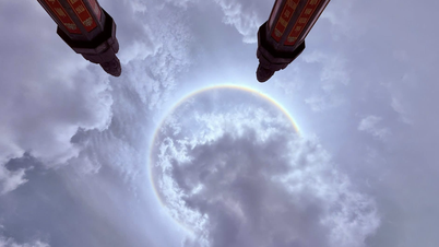 Pagoda Tam Chuc: Un halo alrededor del sol aparece antes del día de la procesión de las reliquias de Buda.