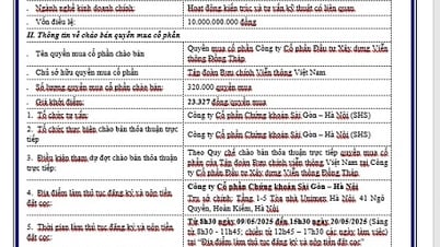 Công bố thông tin về bán thỏa thuận quyền mua cổ phần của Tập đoàn VNPT tại CTCP Đầu tư Xây dựng Viễn thông Đồng Tháp