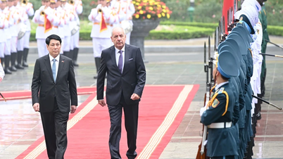 Präsident Luong Cuong leitet die Begrüßungszeremonie für den ungarischen Präsidenten bei seinem offiziellen Besuch in Vietnam