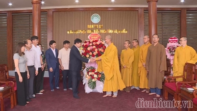 El secretario provincial del Partido, Tran Quoc Cuong, felicita a Buda por su cumpleaños