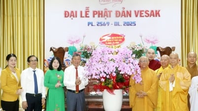 Standing Deputy Secretary of the Provincial Party Committee Ho Thanh Son visited and congratulated the Executive Committee of the Vietnam Buddhist Sangha in the province on the occasion of Buddha's birthday 2025.