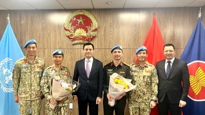 Ambassador Dang Hoang Giang meets with Vietnamese peacekeeping officers at the United Nations