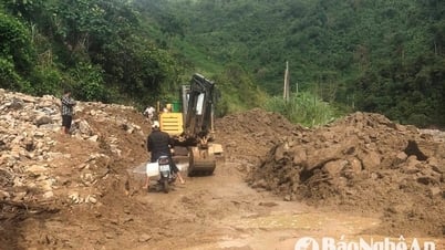 Nghệ An: Quốc lộ 16 đoạn bị sạt lở tại huyện Tương Dương tạm thời thông xe dưới 7 tấn