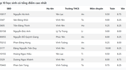 10 thí sinh có điểm cao nhất thi lớp 10 Chuyên Vĩnh Phúc, thủ khoa 54,64 điểm
