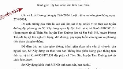 Thông báo phân luồng giao thông tạm thời tại Km6+950/ĐT.131, địa phận xã Thèn Sin, huyện Tam Đường