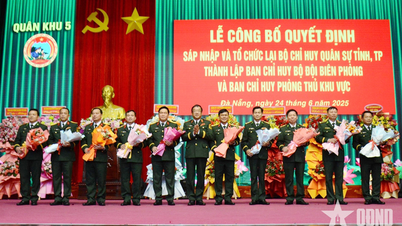 Senior Lieutenant General Pham Hoai Nam attended the ceremony to announce decisions on local military organization in Military Region 5.