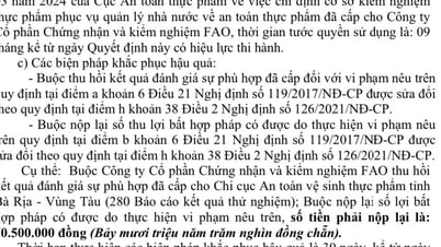 Công ty kiểm nghiệm thực phẩm FAO thu hồi 280 kết quả thử nghiệm đã cấp