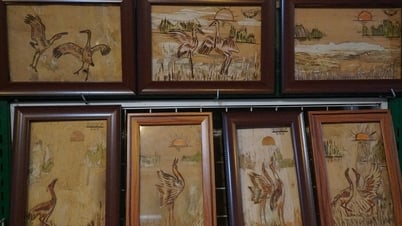 Thầy giáo kể chuyện sếu đầu đỏ bằng tranh vỏ tràm