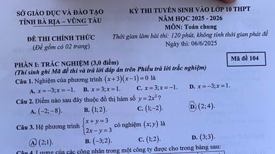 Đề thi môn Toán vào lớp 10 tỉnh Bà Rịa - Vũng Tàu năm 2025