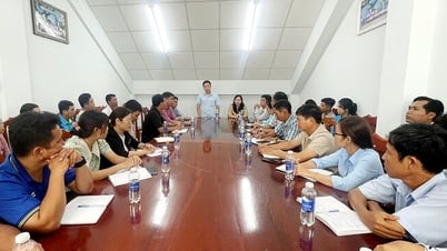 El Secretario del Partido del Distrito de Tri Ton trabaja con el Centro de Cultura, Deportes, Turismo y Radiodifusión en un acuerdo organizativo.