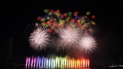 Fireworks display conquers the audience of the two teams Vietnam and Poland