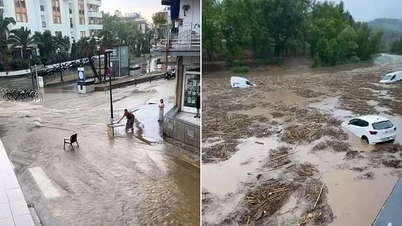 مشهد الشارع يتحول إلى نهر في إسبانيا بسبب الفيضانات
