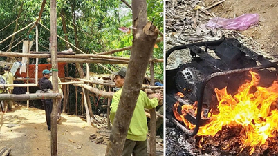 Phá dỡ lán trại, máy móc của “vàng tặc” tại rừng phòng hộ Quảng Trị