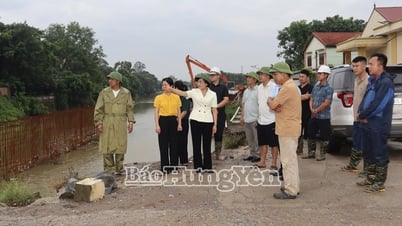 Đồng chí Trần Thị Thanh Thủy, Ủy viên Ban Thường vụ Tỉnh ủy, Bí thư Đảng ủy, Chủ tịch HĐND phường Mỹ Hào kiểm tra công tác ứng phó với cơn bão số 3