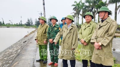 Đồng chí Nguyễn Quang Hưng, Phó Chủ tịch Thường trực UBND tỉnh kiểm tra công tác phòng, chống bão số 3 tại xã Đông Thái Ninh và Khu công nghiệp Liên Hà Thái