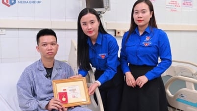 Entrega de la insignia "Joven Valiente" al sindicalista que salvó a cuatro personas en el accidente del barco volcado en la bahía de Ha Long.