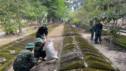 Cán bộ, chiến sĩ Trung đoàn 4 ra quân dọn dẹp vệ sinh tại nghĩa trang liệt sĩ
