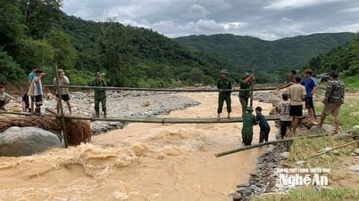 Bộ đội Biên phòng Nghệ An làm cầu tạm qua suối cho xã có 5 cây cầu bị lũ cuốn trôi, 21 thôn bản đang bị cô lập